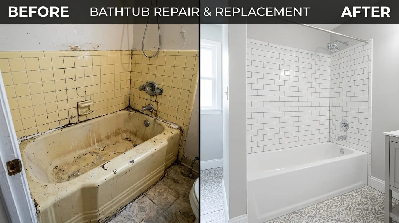 Bathtub Repair and Replacement Before and After - Belmar Wood Plumbing Lakewood CO