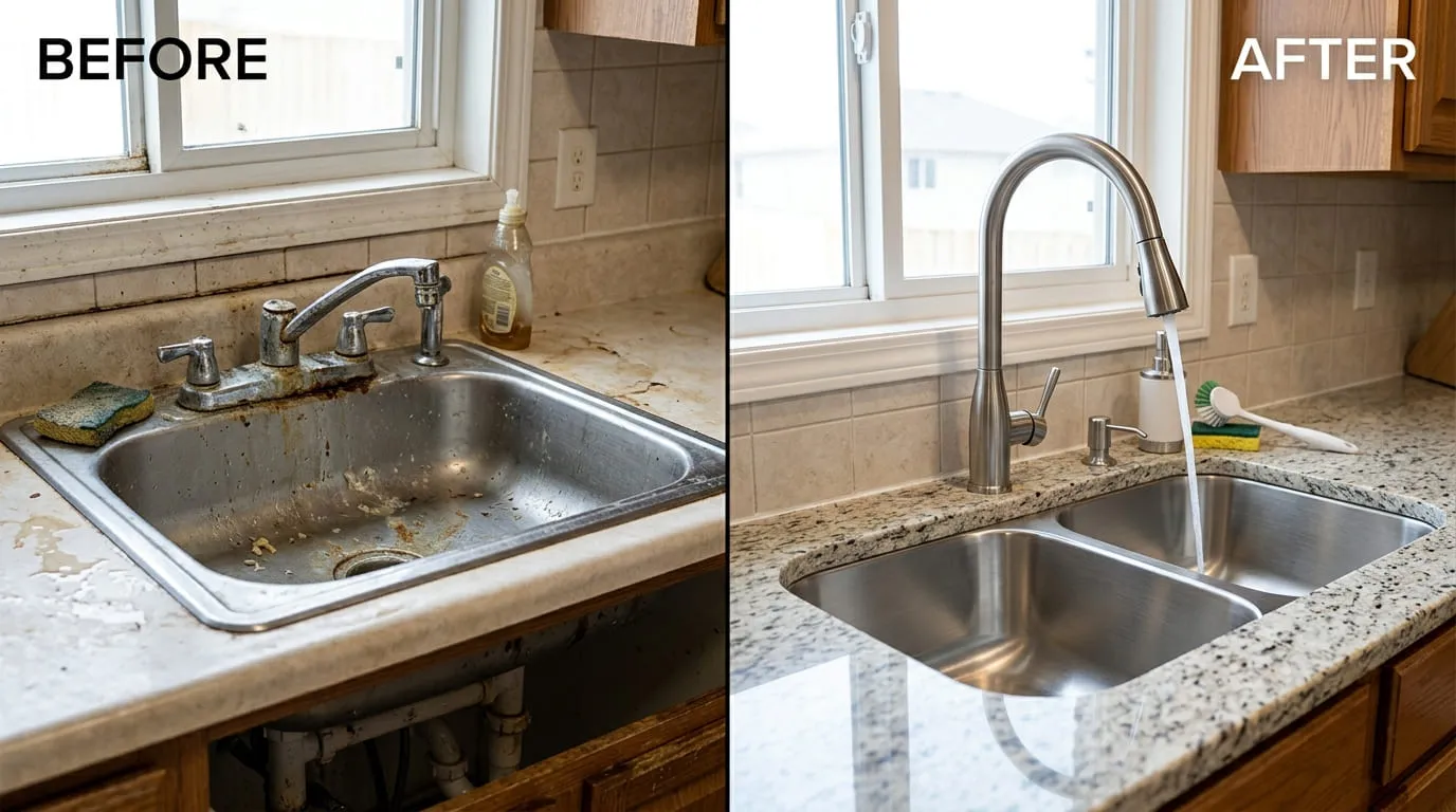 Faucet Undermount Sink Replacement Before After - Lakewood CO