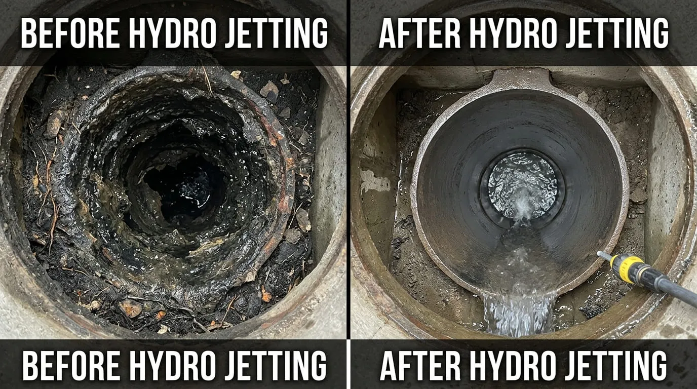 Hydro Jetting Drain Cleaning Before and After - Belmar Wood Plumbing Lakewood CO