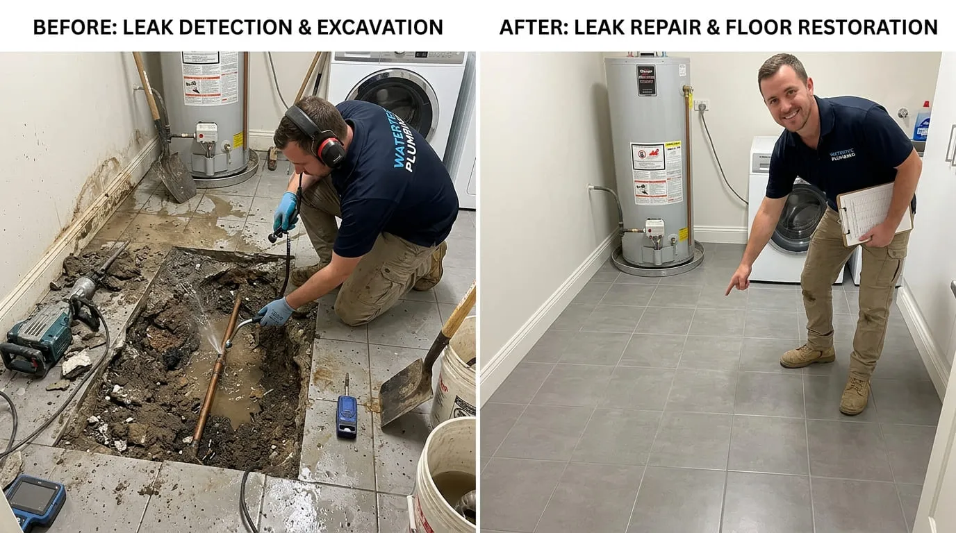 Slab Leak Detection Repair Before and After - Belmar Wood Plumbing Lakewood CO