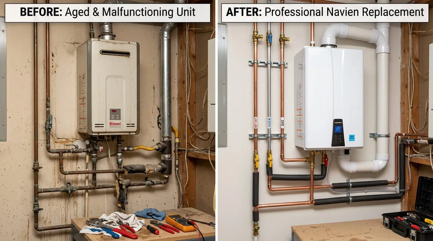 Tankless Water Heater Installation Before & After - Belmar Wood Plumbing Lakewood CO