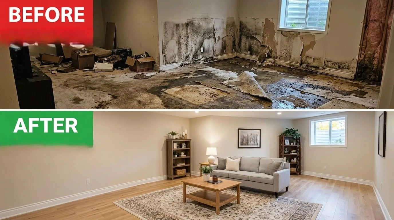 Water Damage Restoration Before and After - Belmar Wood Plumbing Lakewood CO