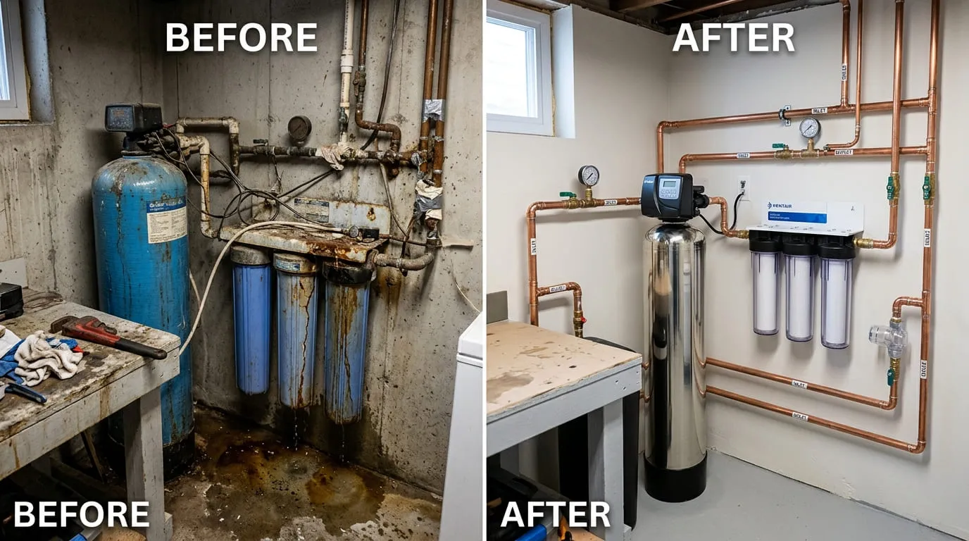 Water Filtration Installation Repair Before After - Belmar Wood Plumbing Lakewood CO